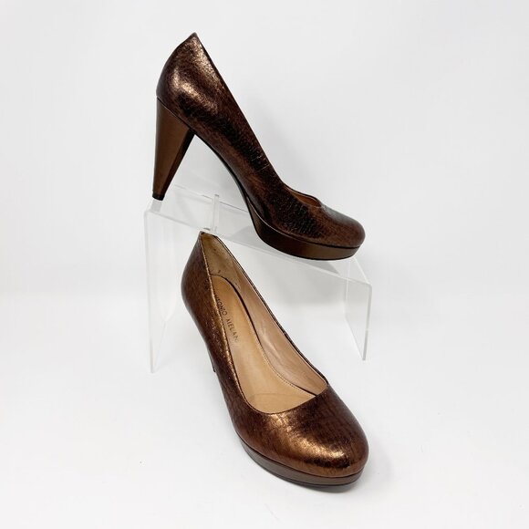 Antonio Melani Womens Metallic Bronze Embossed Leather Heel Pump Size 7.5 - Picture 4 of 12